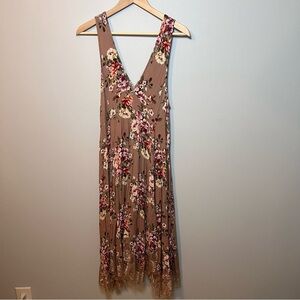 Anthropologie GRADE & GATHER Midi Sleeveless Dress Womens S Floral and Lace Trim